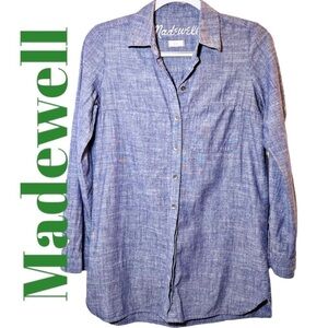 MADEWELL CHAMBRAY DENIM RELAXED BUTTON UP LONG SLEEVE SHIRT BLUE, Size‎ Small